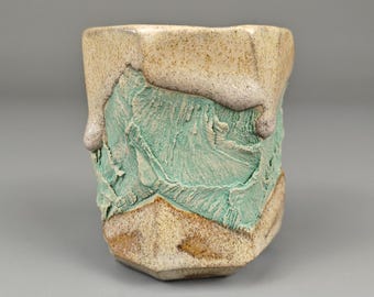Hand-Carved Kurinuki Cup – 75ml | Earthy Textured Form | Pigment-Glaze Finish