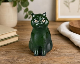 Green Cat Figurine, Cute Ceramic Cat Statue for Home Decor