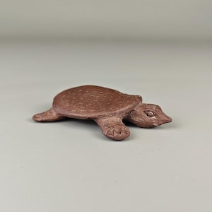 Handcrafted Softshell Turtle Tea Pet | Chocolate Clay | Double Fired | Unique Zen Decor