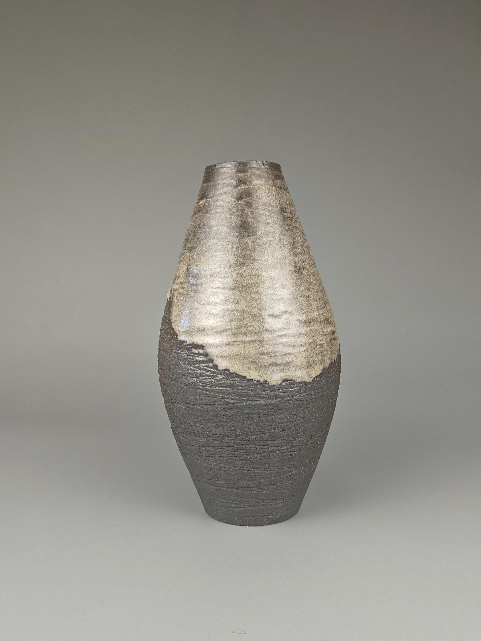 Handmade Ceramic Vase | Dark Chamotte Clay | German Glaze Finish | Wabi-Sabi Inspired