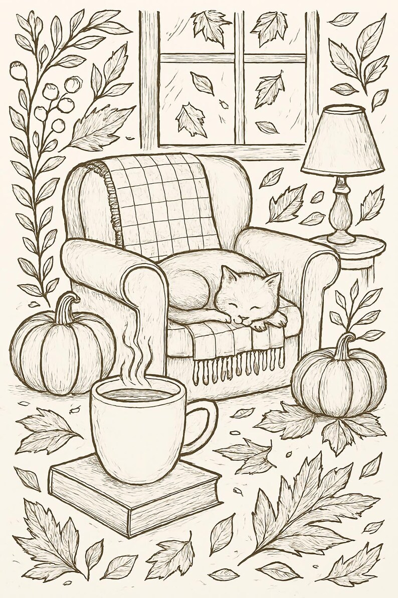 Cozy Autumn Coloring Pages Fall Inspired Designs Etsy