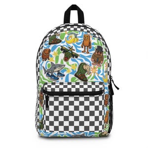 Italian Brainrot Characters Backpack with Neon Background | Tung Tung Sahur Matteo Tralalero Tralala Bombardino Crocodillo Kids School Bag