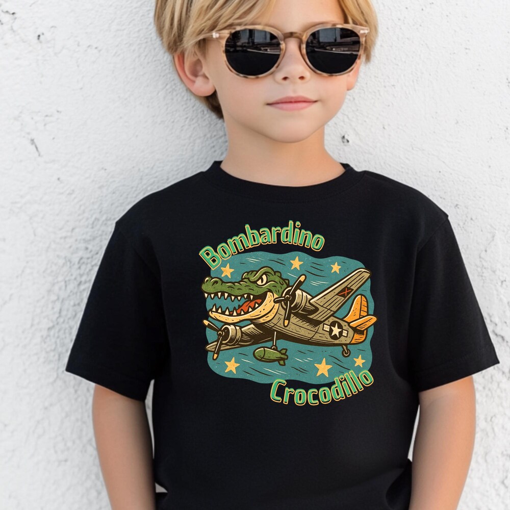 Bombardino Crocodillo Kids Shirt | Funny Italian Brainrot Character Tee | Cartoon Alligator Plane Graphic | Viral Meme Graphic Tee Tiktok Popdesign 4 You
