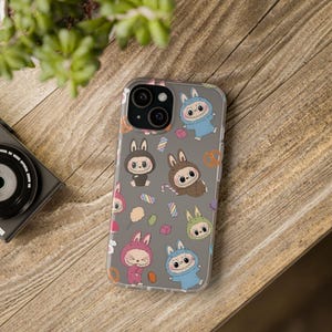 Labubu Monster iPhone Case | Cute Candy Theme Phone Cover | Kawaii Labubu Momster Characters Protective Case for iPhone and Samsung Galaxy
