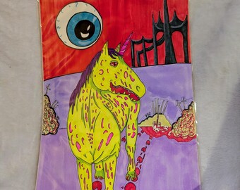 Original Dark Gothic Weird Macabre Zombie Unicorn Artwork