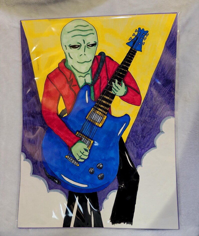 Original Alien Jamming on Guitar Abduction Concert Hand Drawn Artwork ...