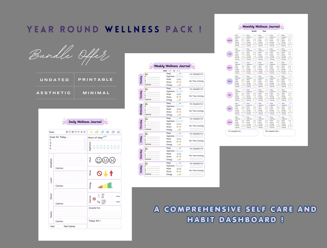 Weekly Wellness Routine Pdf Wellness Journal Bundle | Daily, Weekly, Monthly Habit Tracker ...