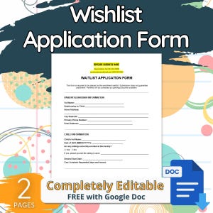 Childcare Waitlist Application | Editable Template for Daycare or Preschool | Preschool Enrollment Waitlist Form | Printable Childcare Form
