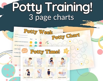 Tabla de entrenamiento para ir al baño y tarjetas de rutina visual, póster para la hora del baño para niños pequeños / Imprimible de entrenamiento para ir al baño para niños con autismo / Tabla de recompensas