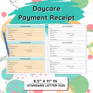 Daycare Payment Receipt, Printable Childcare Tax Receipt, Childcare Receipts, In-Home Daycare Form, DaycareBusiness