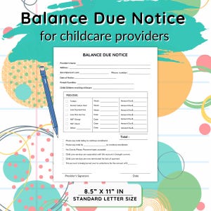 Daycare Balance Due, Printable Childcare Tax Receipt Past Due, In-Home Daycare Form, Childcare Payment Receipts, In Home DaycareBusiness