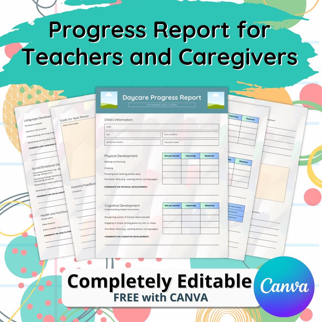 Daycare Progress Report for Toddlers & Preschool, Child Care Business ...