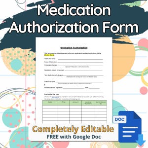 Daycare Medication Authorization Form | Daycare Contract | Childcare Business, Daycare Template In-Home & Center Childcare, Preschool, Pre-K