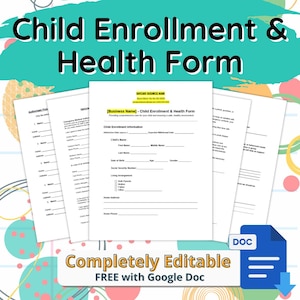 Daycare Enrollment Forms | Daycare Contract Editable Childcare Business Template for Preschool, Pre-K & Daycare Providers Business Forms