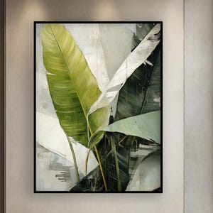 Tropical Green Banana Leaves, 100% Handmade Oil Painting, Textured Abstract Art, Original Wall Decor, Modern Oil Painting for Living Room