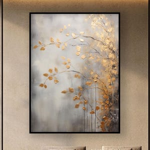 Boomtakken en gouden bloemen, 100% handgemaakt olieverfschilderij, getextureerde abstracte kunst, origineel muurdecor, modern olieverfschilderij voor woonkamer
