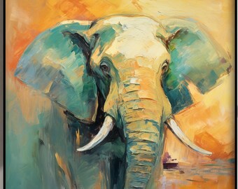 Colorful Animal Art, Colorful Elephant,100% Handmade Oil Painting, Textured Abstract Art, Original Wall, Modern Oil Painting for Living Room