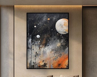 Handmade Galaxy Oil Painting on Canvas - Textured Abstract Space Art