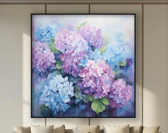 Handmade Hydrangea Oil Painting: Textured Abstract Floral Wall Decor