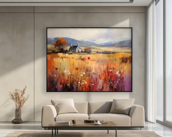 Autumn Landscape Oil Painting: Textured Abstract Nature Art