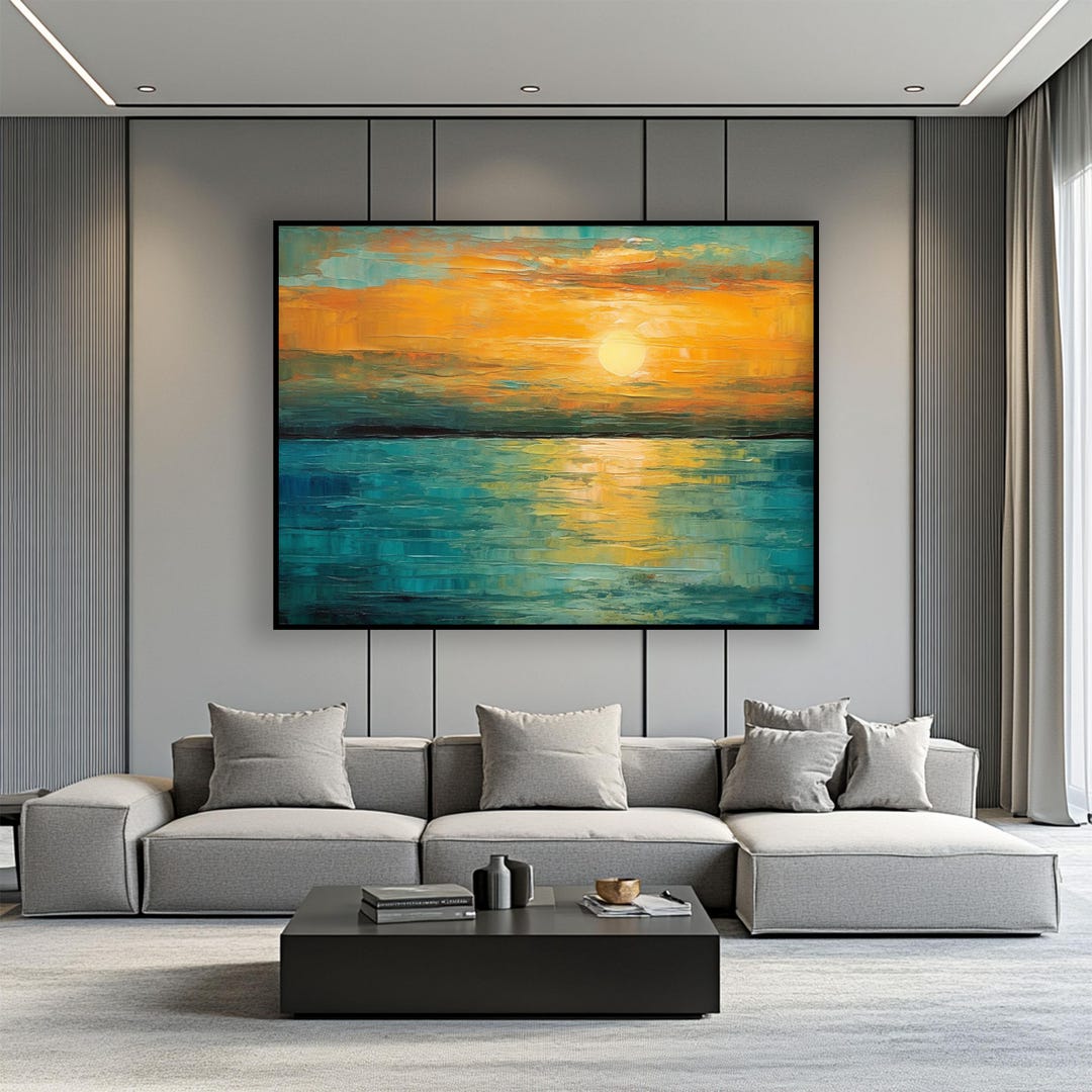 Handmade Sunset Oil Painting on Canvas: Abstract Seascape Wall Art ...