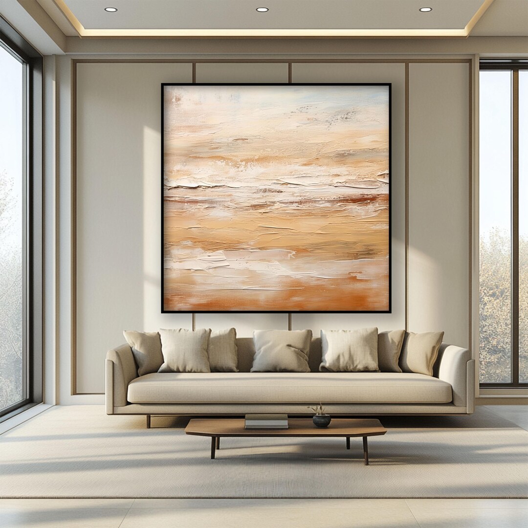 Textured Abstract Oil Painting: Beige Brown Modern Minimal Art - Etsy