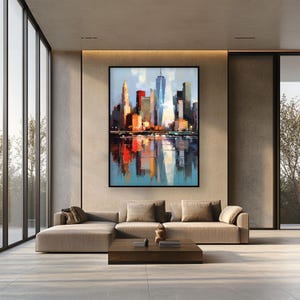 Handmade Abstract Cityscape Oil Painting, Modern Textured Wall Art