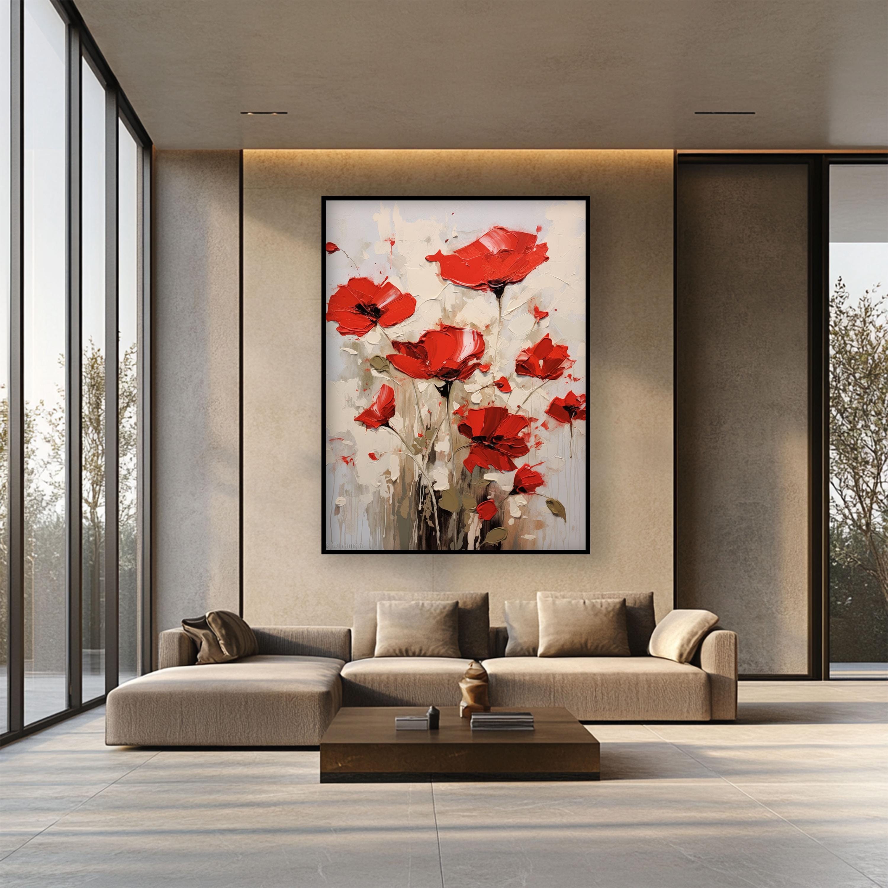 Red Poppy Oil Painting: Textured Abstract Floral Wall Decor - Etsy