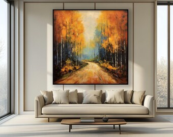Textured Autumn Forest Oil Painting, Handmade Abstract Wall Decor