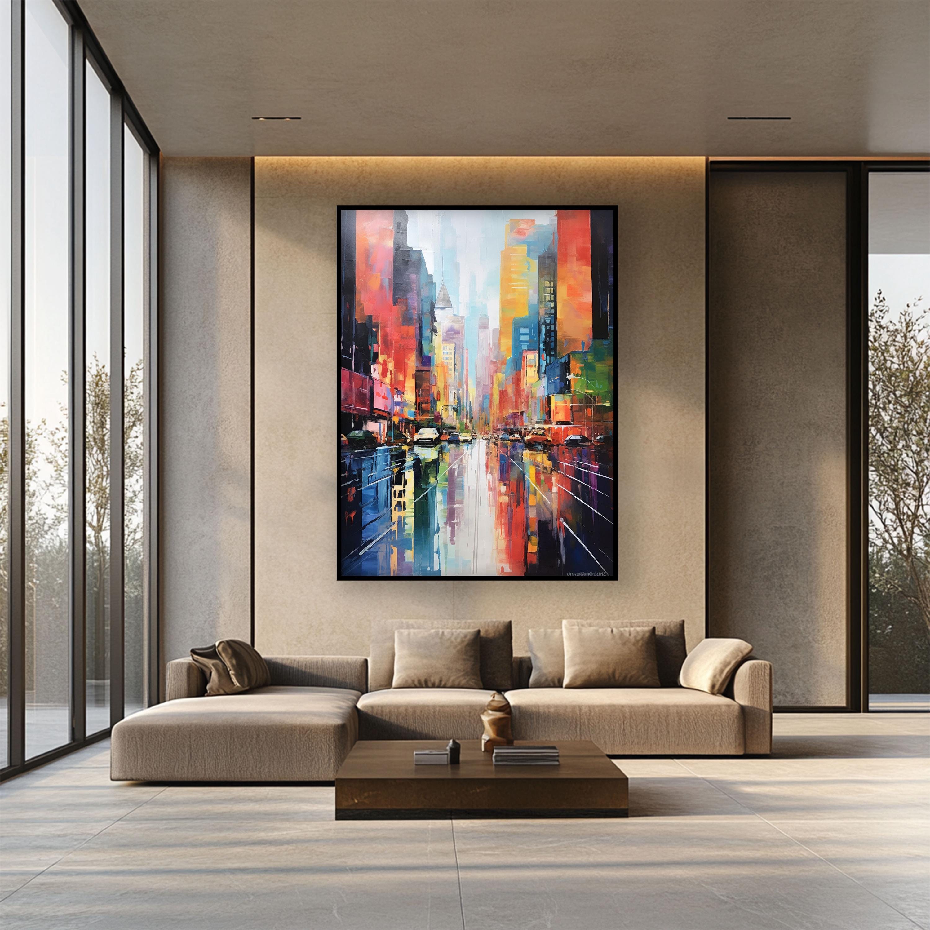 Vibrantly Colored City View, Energetic Modern,100% Handmade Oil Painting,Textured Abstract,Original Wall,Modern Oil Painting for Living Room