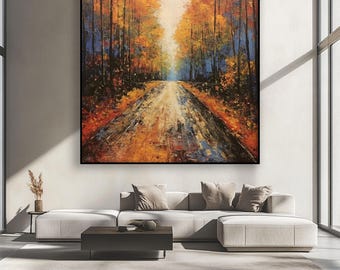 Handmade Autumn Forest Oil Painting: Textured Abstract Landscape Art