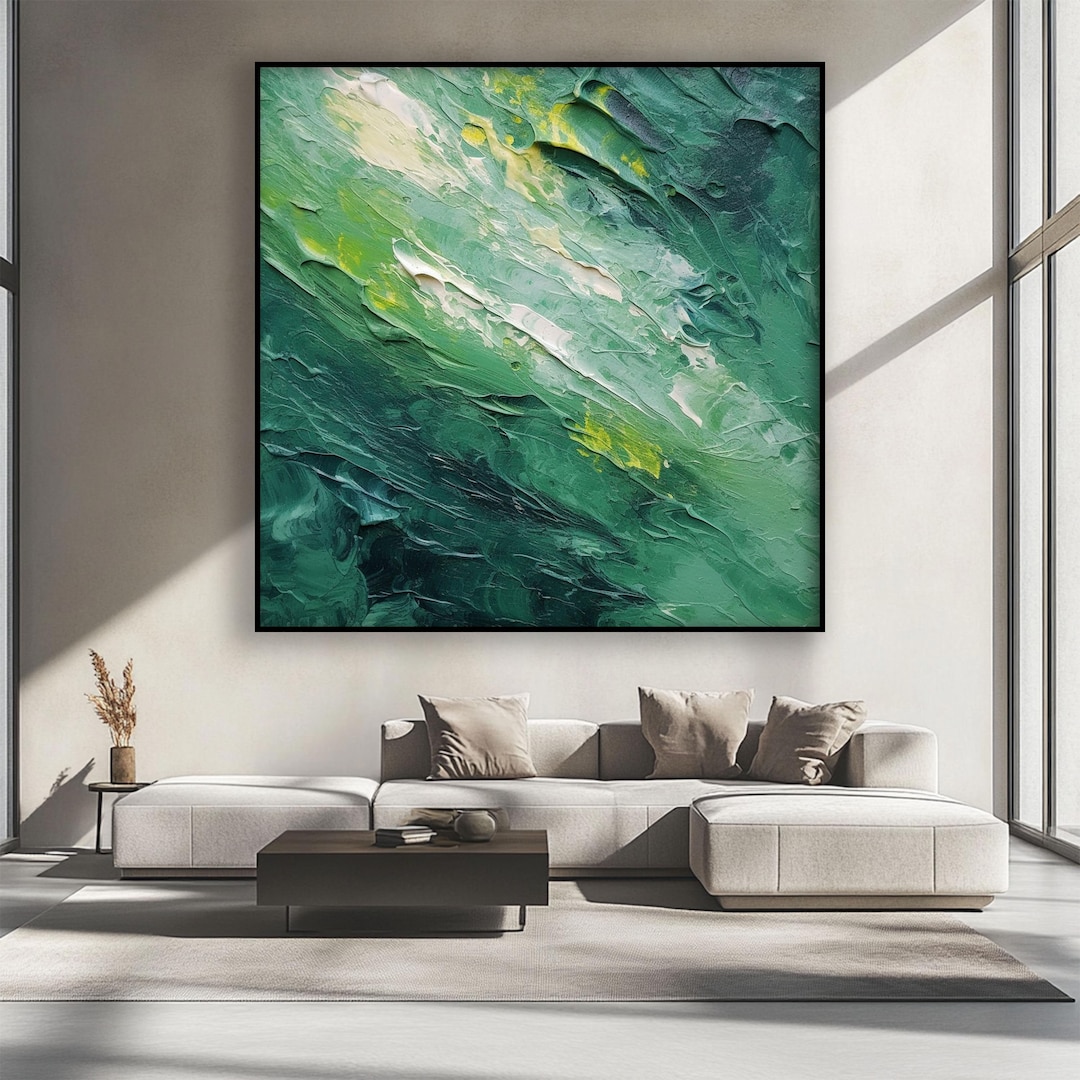 Textured Green Abstract Oil Painting: Modern Wall Decor - Etsy