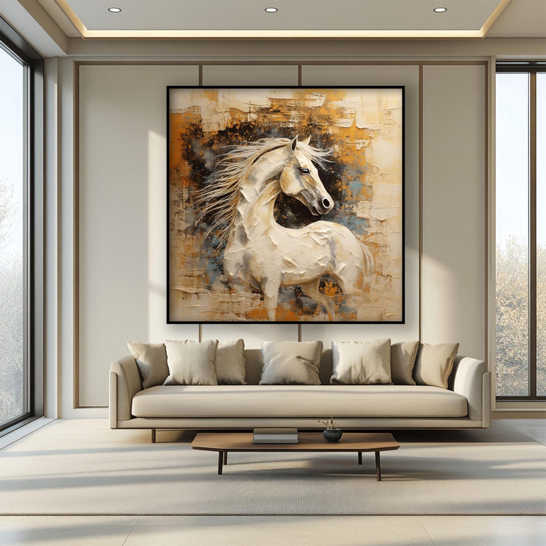Handmade White Horse Oil Painting, Textured Abstract Wall Art - Etsy