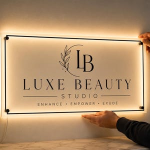 Custom Acrylic Backlit Sign, Rectangular Personalized Illuminated Logo Signs For Business, Office Decor, Nail Salons, Beauty Studios Decor