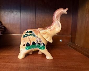 Hand Carved Soapstone Painted Elephant decorative Figurine from Kenya Africa