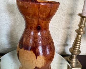 Vintage Flared Rim BURL WOOD Vase  Hand Turned 7”