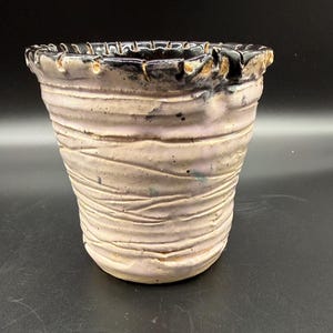 Textured Beige Stoneware Vase - Organic Shape Studio Pottery, Signed Tryne