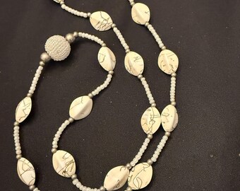 18' Long, beaded White and Black Howlite gemstone necklace