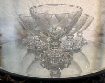 Pristine Vintage Anchor Hocking Boopie Berwick Grape Etched Dessert/Champagne Glasses (Set of 6)
