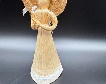 Vintage Handmade Straw Doll with Sun Hat, Folk Art Collectible