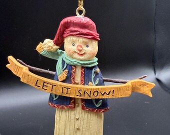 Demdaco Primitive Christmas Carvings Snowman Ornament. Originally released around 1998.