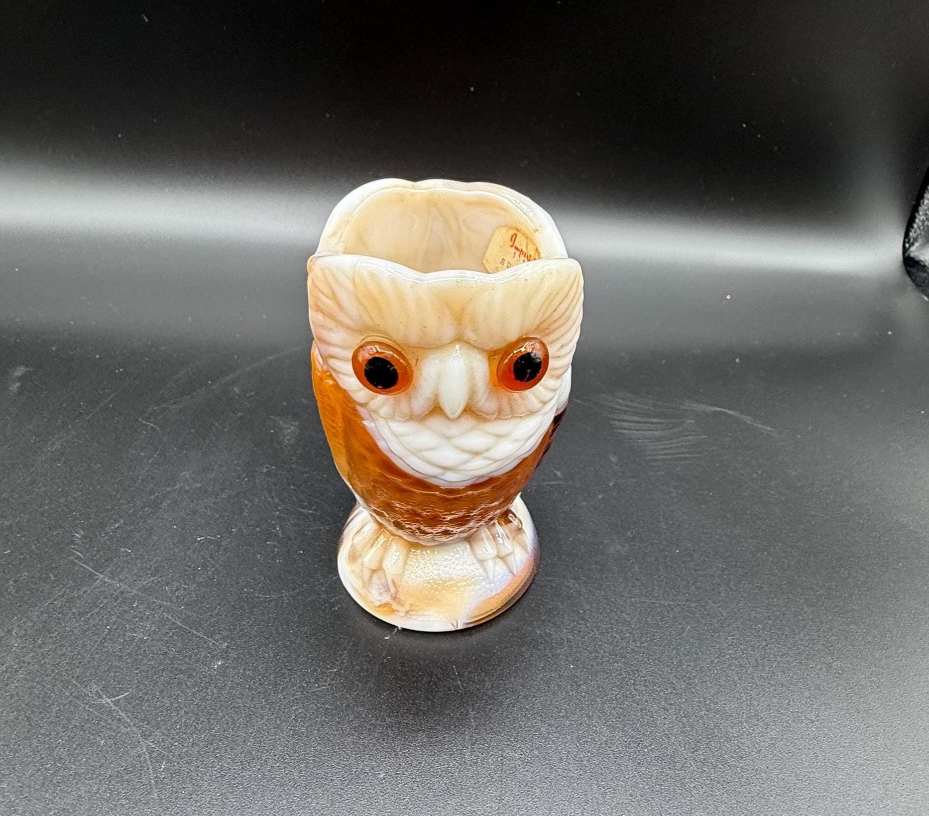 Vintage Imperial Glass Owl Sugar with no lid, Caramel Slag, Art Glass Collectible