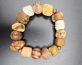 Wooden Beaded Bracelet, earthy jewelry, each bead is unique