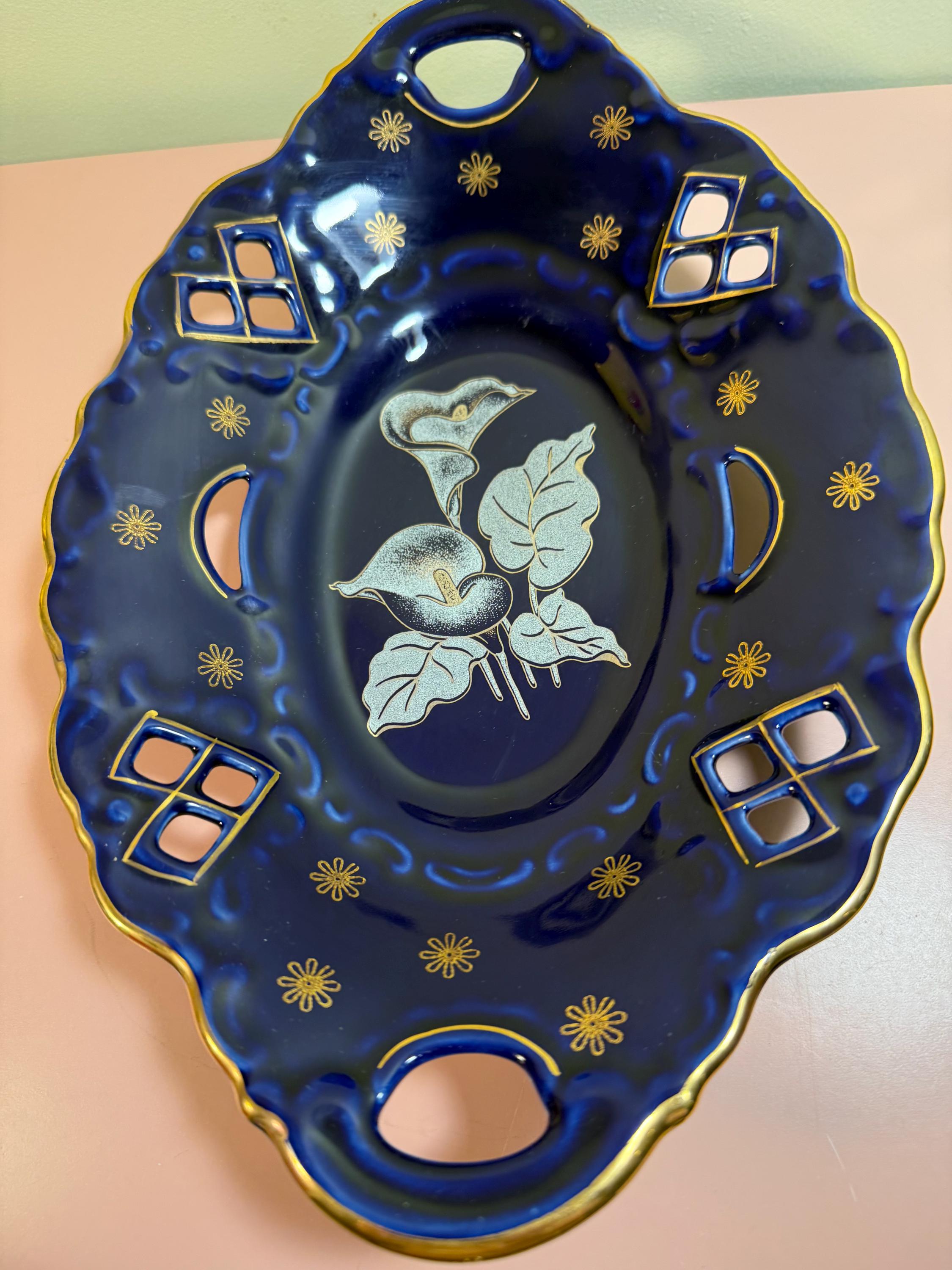 Vintage Cobalt Blue Calla Lily Plate: Gilt-edged Apulum Decor - Etsy