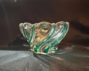 Vintage Mikasa Peppermint Swirl Candy Dish: Green & Clear Crystal Bowl (3.5 inch)