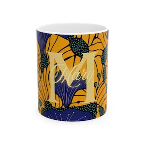 Taza con estampado africano personalizable con letras y nombres, taza de cerámica, artículos para beber motivacionales, regalo de decoración del hogar, regalo para amantes del café, taza de arte moderno