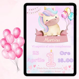 Invito compleanno digitale unicorno - biglietto personalizzato PDF stampabile - festa bambina - invito WhatsApp