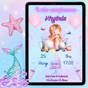 Invito Digitale Personalizzato per Festa di Compleanno Bambini - Tema Sirenetta