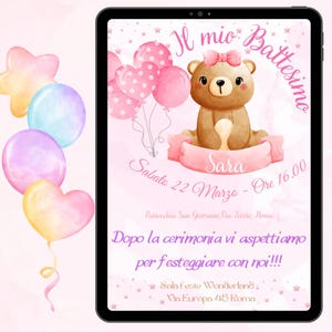 Invito Digitale Personalizzato per Festa di Battesimo Bambini - Tema orsacchiotto
