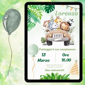 Invito Digitale Personalizzato per Festa di Compleanno Bambini - Tema giungla animali